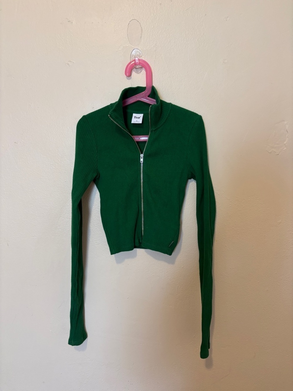 TNA Green Ribbed Zip-Up Crop Jacket